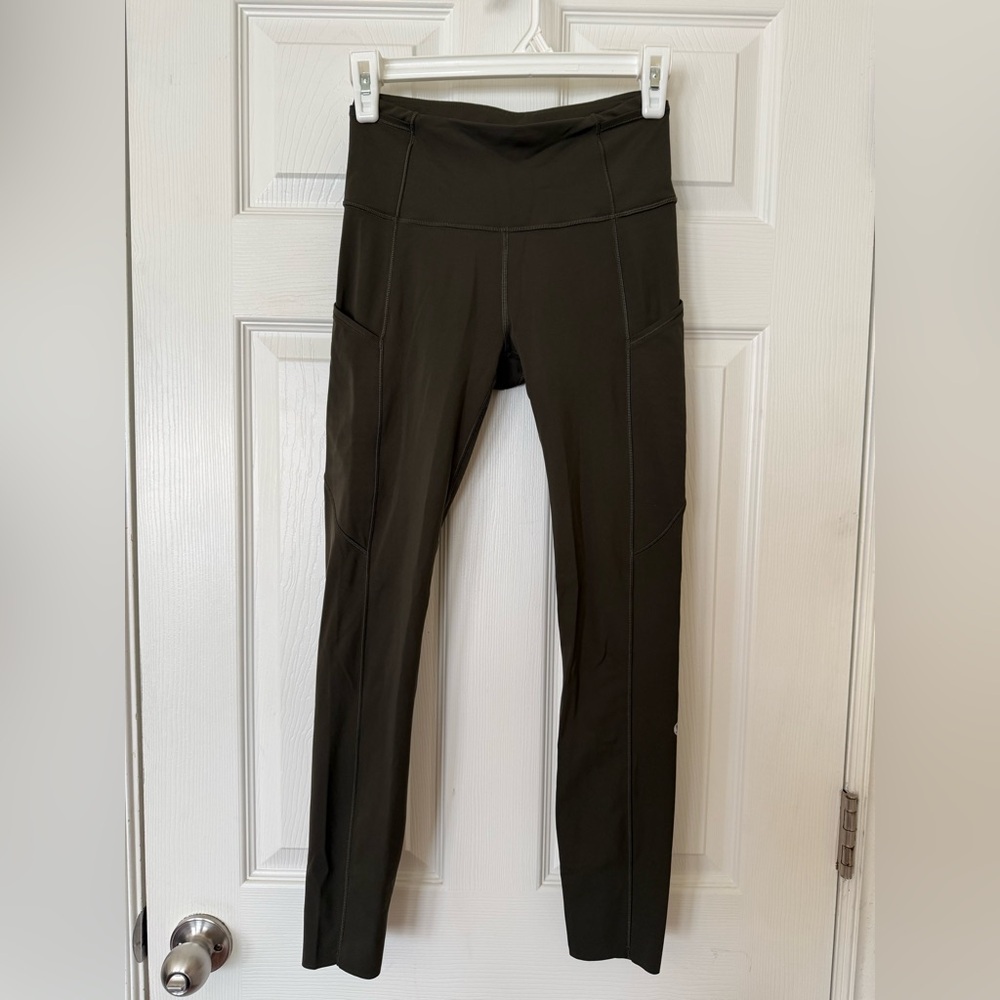 Lululemon High-Waist Dark Olive Green Active Leggings - Women Size 4 - Picture 3 of 10